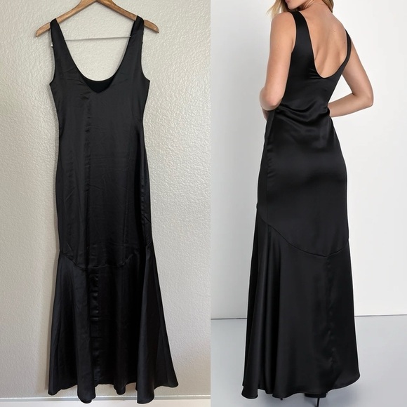 NWOT Enchanting Sophistication Black Satin Mermaid Maxi Dress - Picture 3 of 8